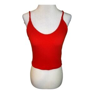 Noisy May Ribbed Tank Top V-Neck Sleeveless Crop Top Flame Scarlet XS NWT